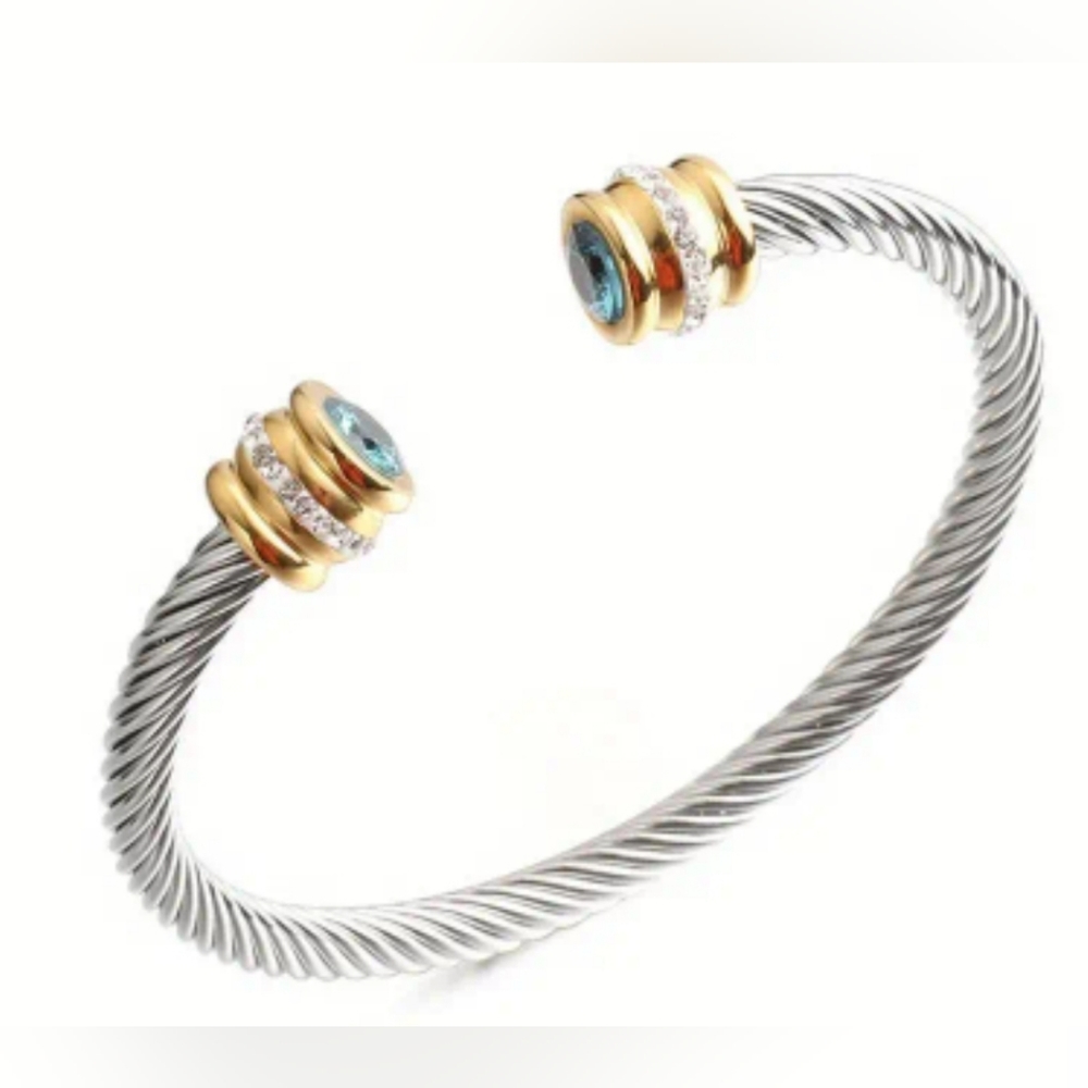 Stainless Steel Bracelet Colorful Artificial Diamond Aquamarine or Light blue - Picture 6 of 7